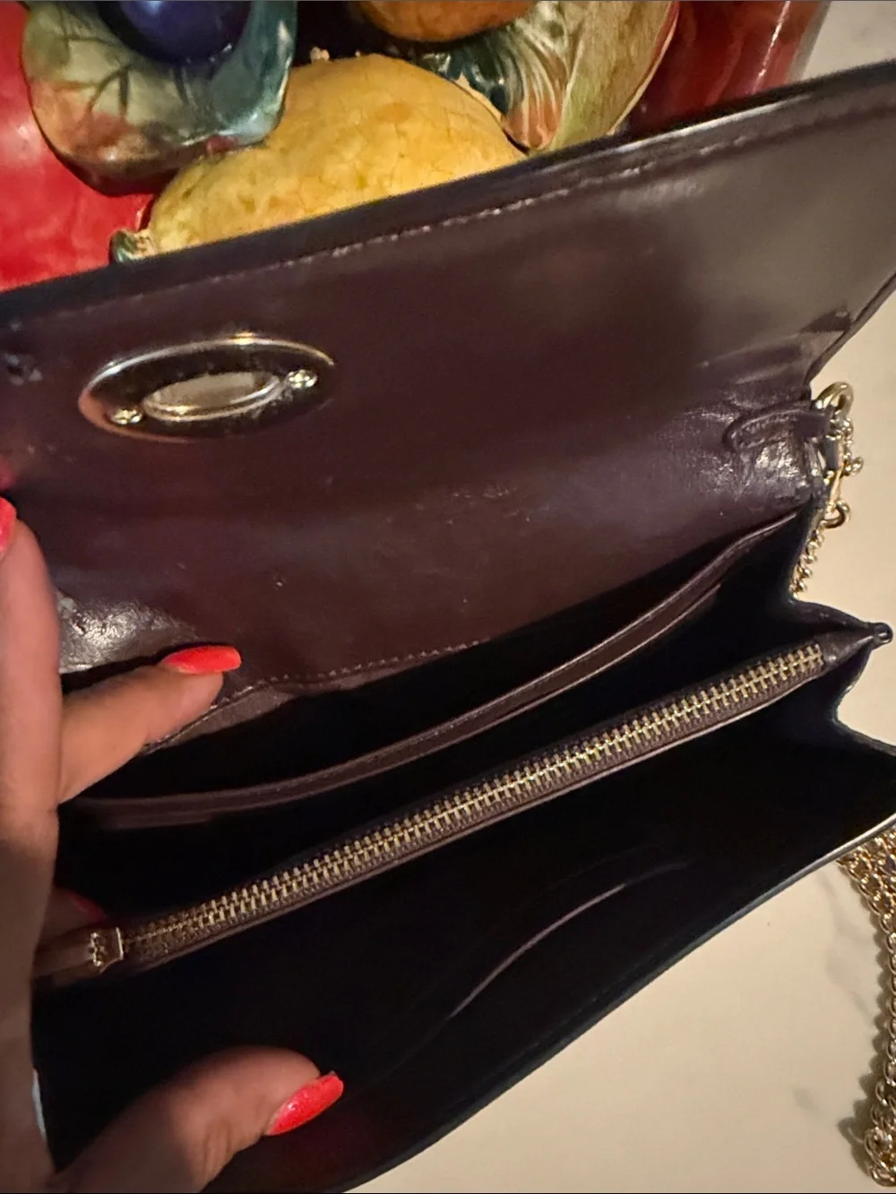 Coach Dark Brown Crossbody Wallet with Gold Chain Open to Offers!